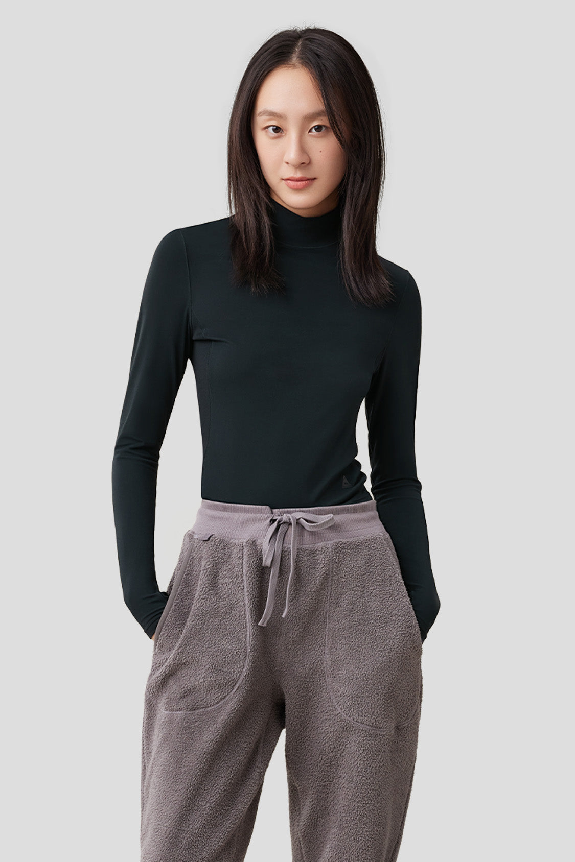 women's half turtleneck sports long-sleeve shirt upf50+ #color_black