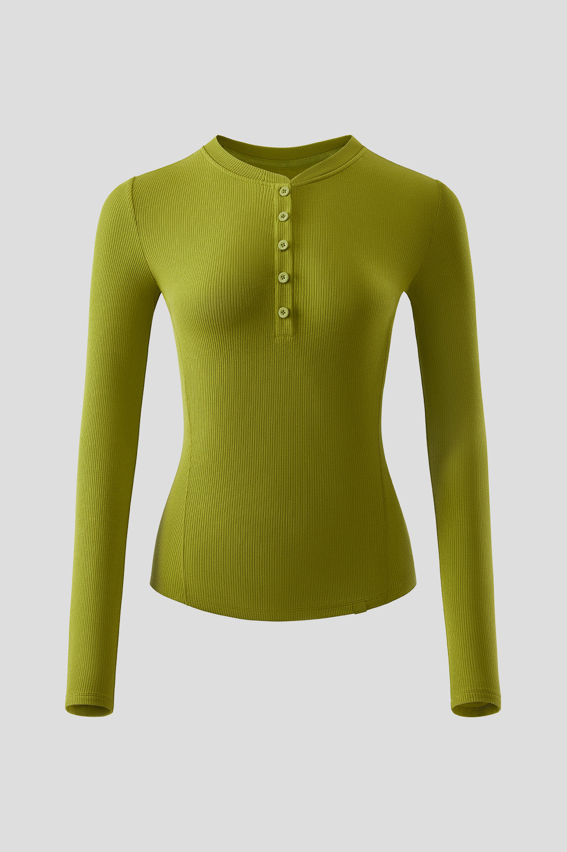 Top Donna Maniche Lunghe Henley A Costine: Maglia Adherente Con Bottoni Primavera Autunno