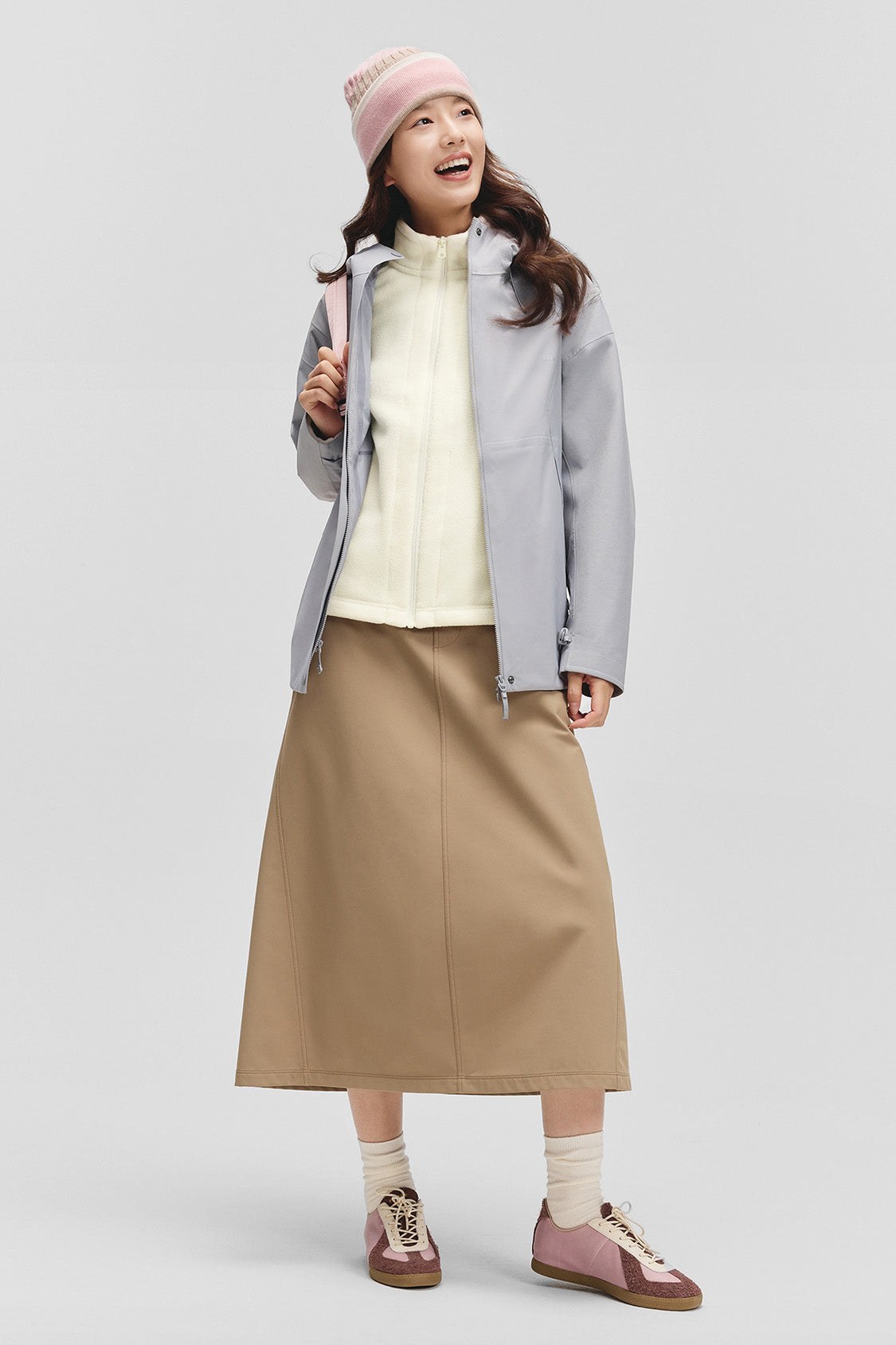 beneunder slimtherm womens light warmth slim fit fleece jacket#color_beige