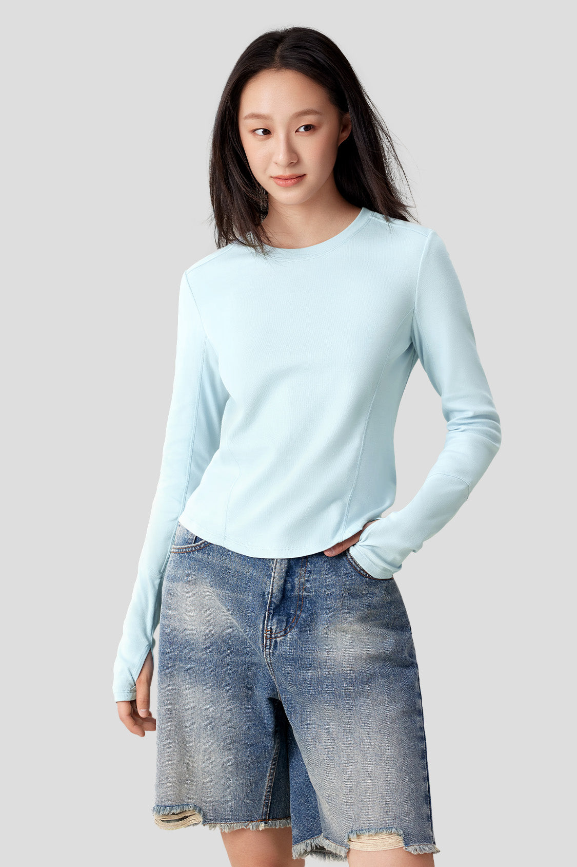 beneunder women's double layer elastic cotton slim fit t-shirt #color_clear feather blue