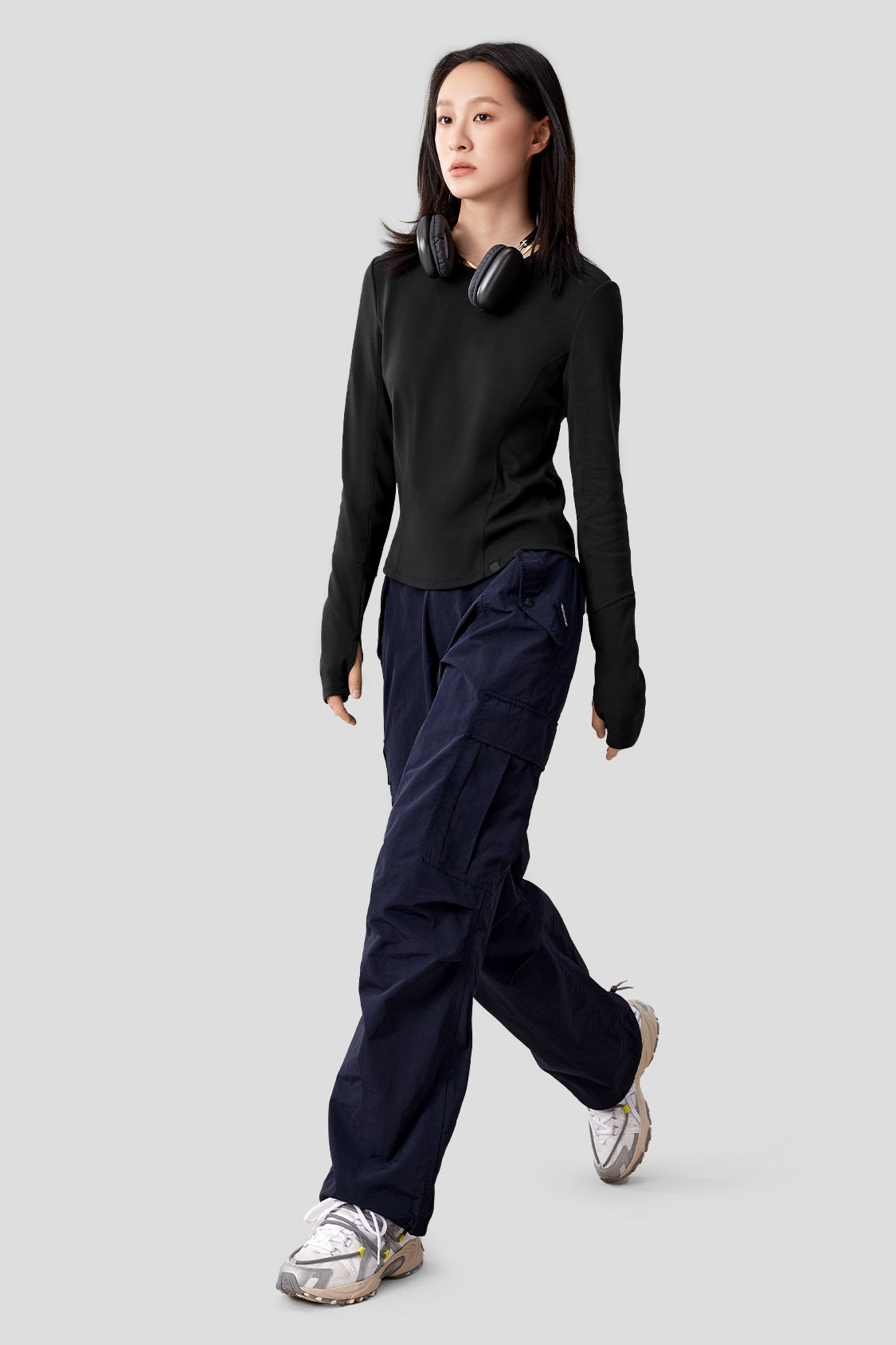 beneunder women's double layer elastic cotton slim fit t-shirt #color_misty dusk black