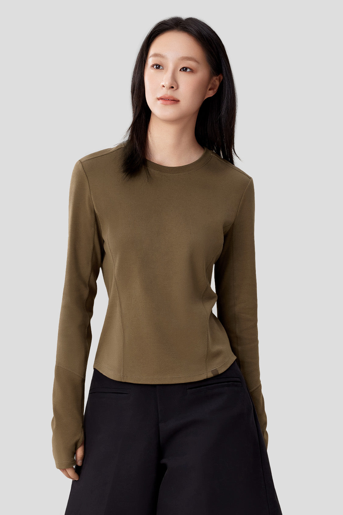 beneunder women's double layer elastic cotton slim fit t-shirt #color_truffle brown