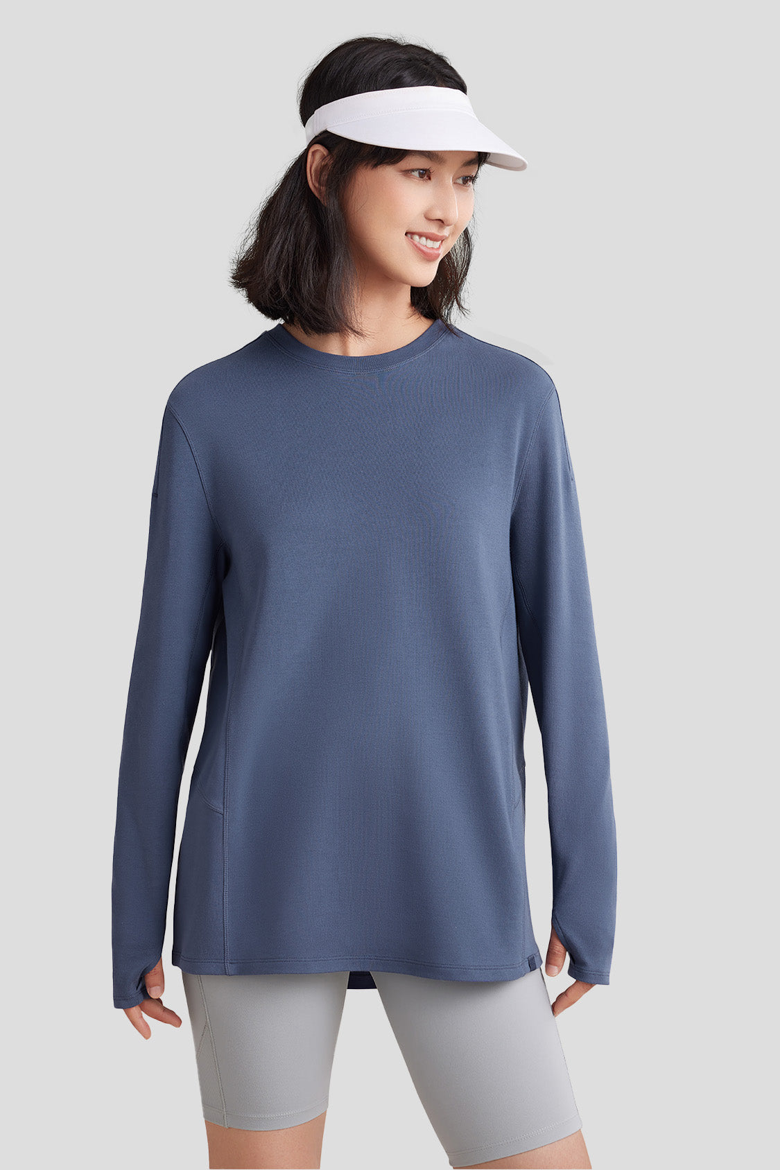 beneunder women's over sized double layer elastic cotton t-shirt #color_midnight blue