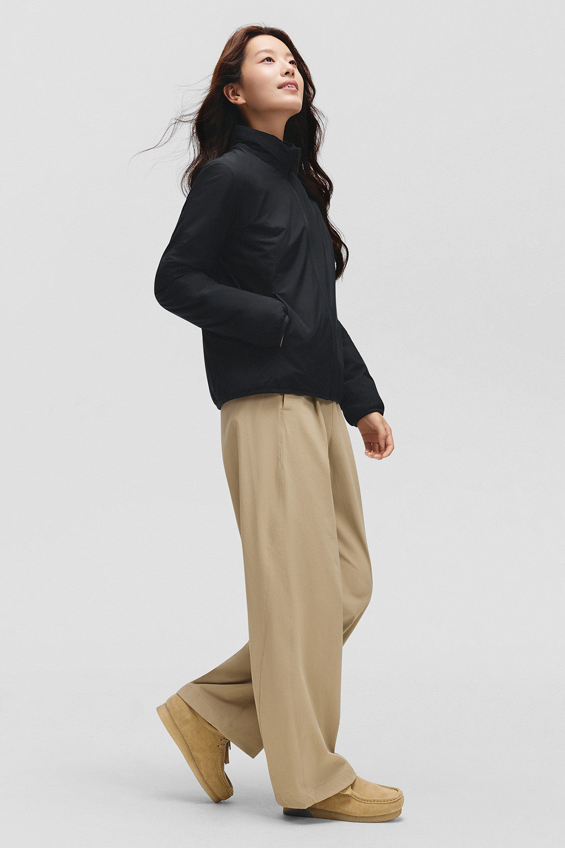 beneunder peakstand womens medium warmth stand collar fleece jacket #color_black