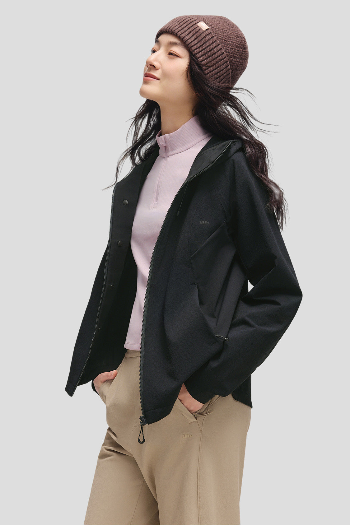 beneunder tritherm womens medium warmth 3 in 1 softshell down jacket #color_black