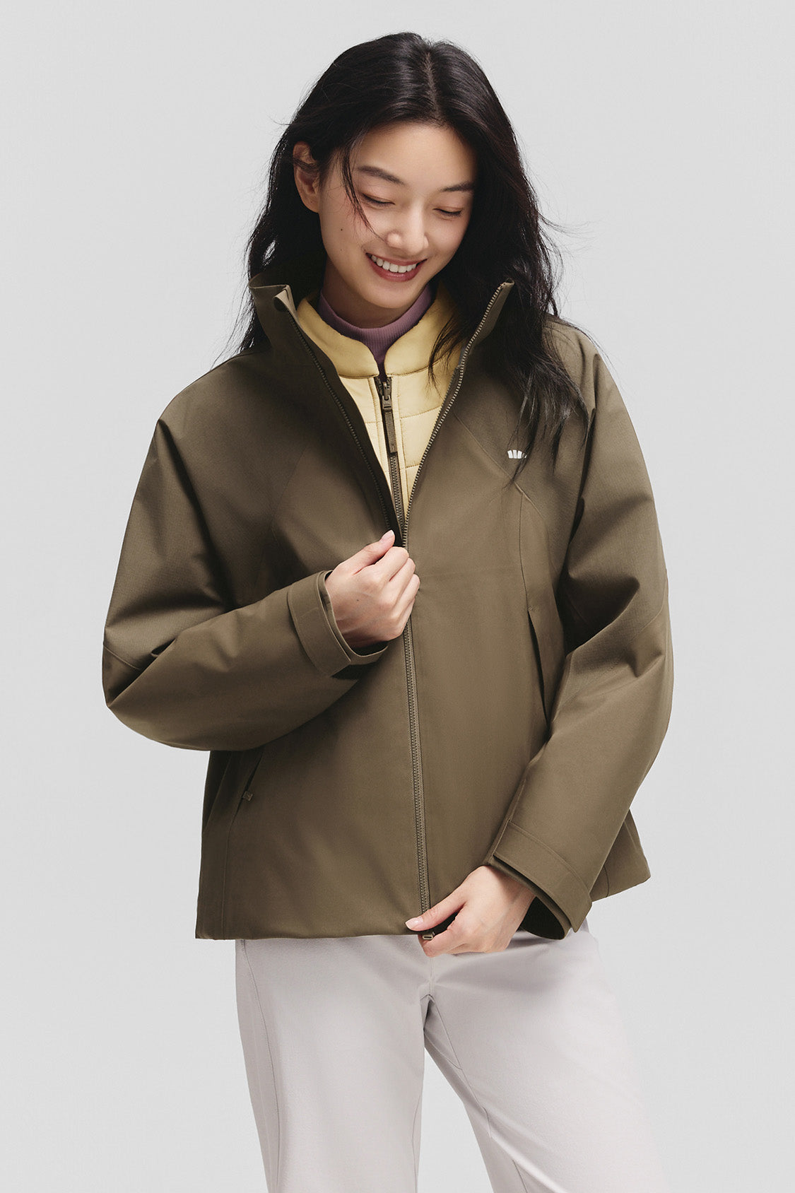 beneunder peakflex – women’s stretch insulated shell jacket (removable hood, warm liner) #color_brown