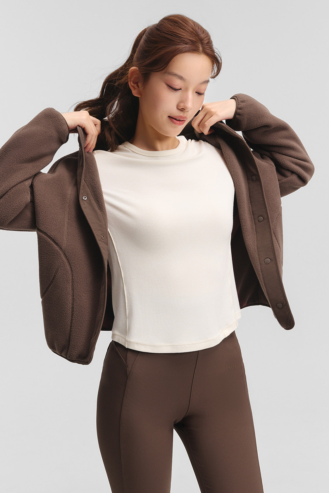 beneunder corefit womens light warmth regular fit fleece jacket#color_brown