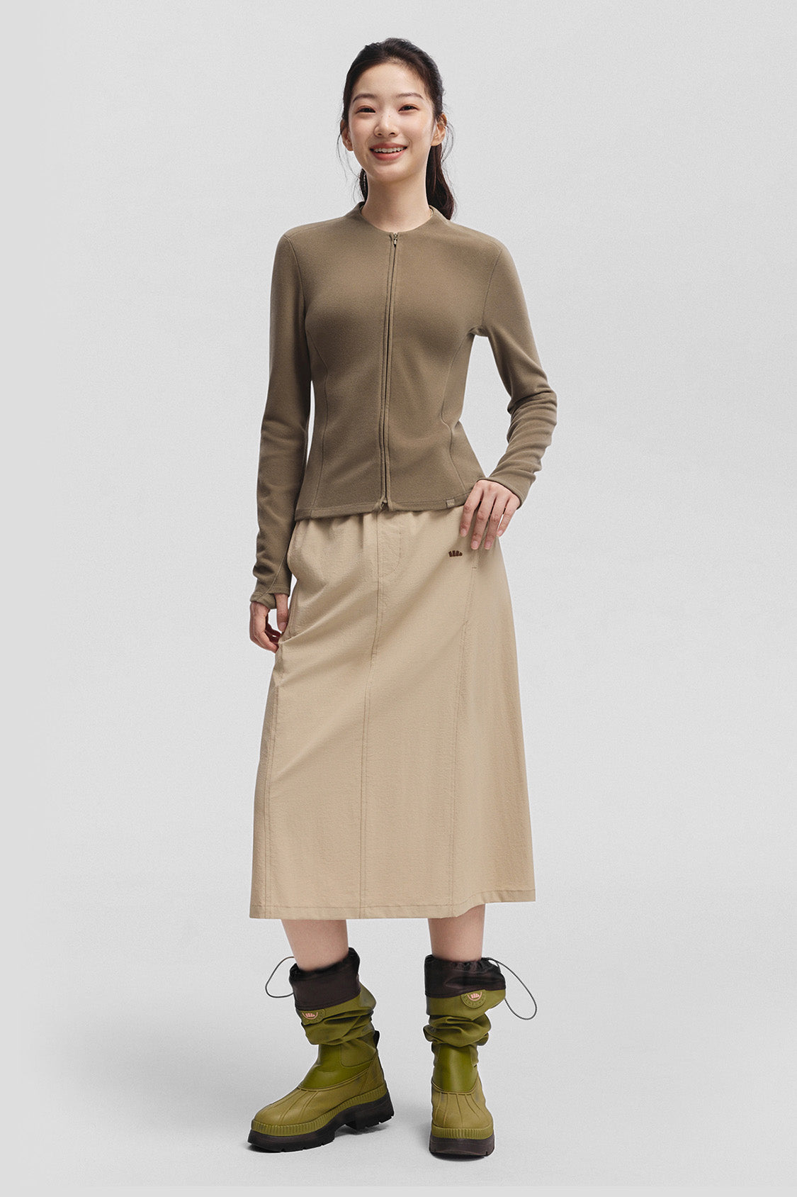 beneunder twintrail womens medium warmth double zip fleece base layer #color_brown