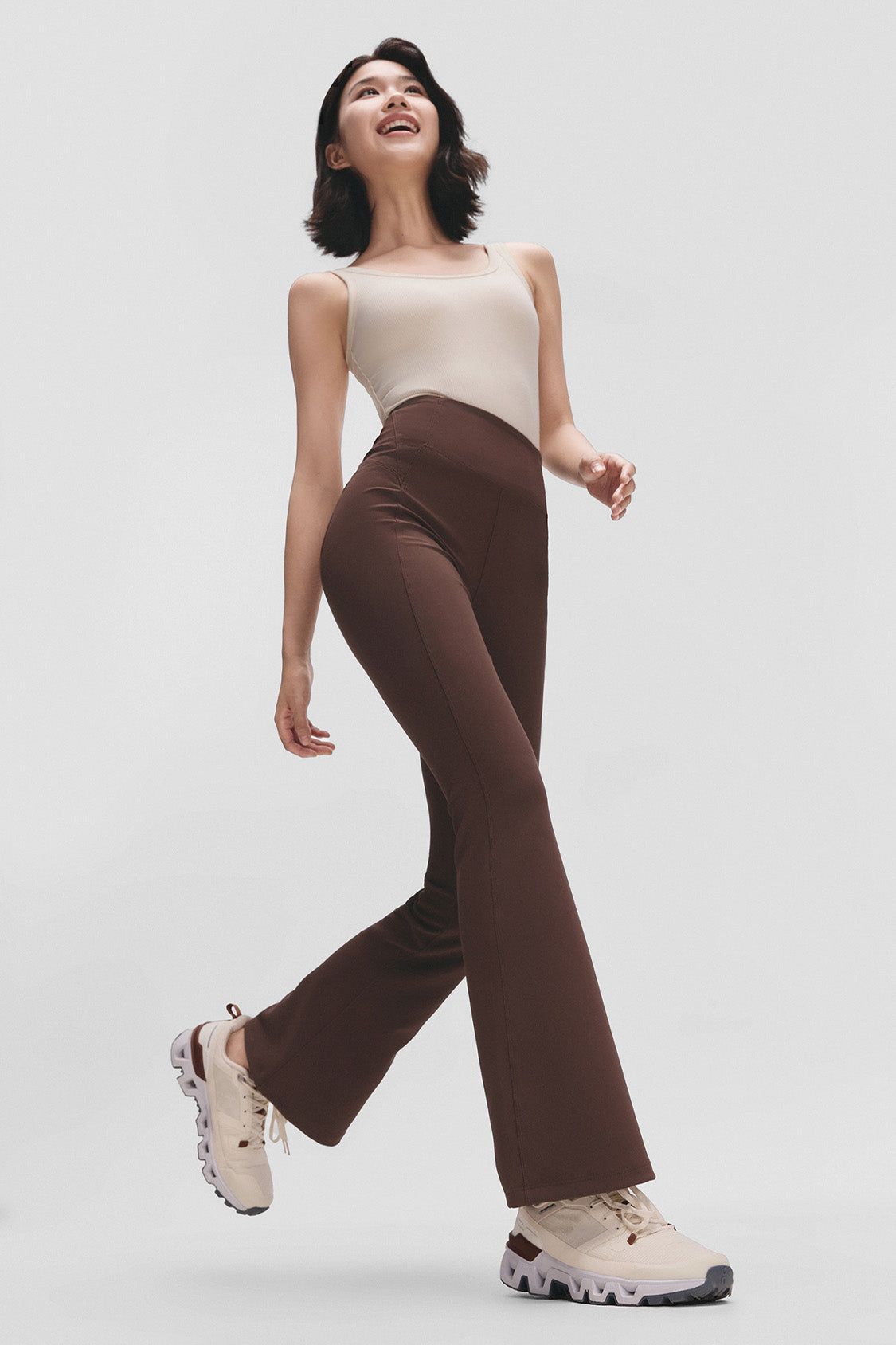 beneunder flexflare womens high stretch mini flare pants #color_brown