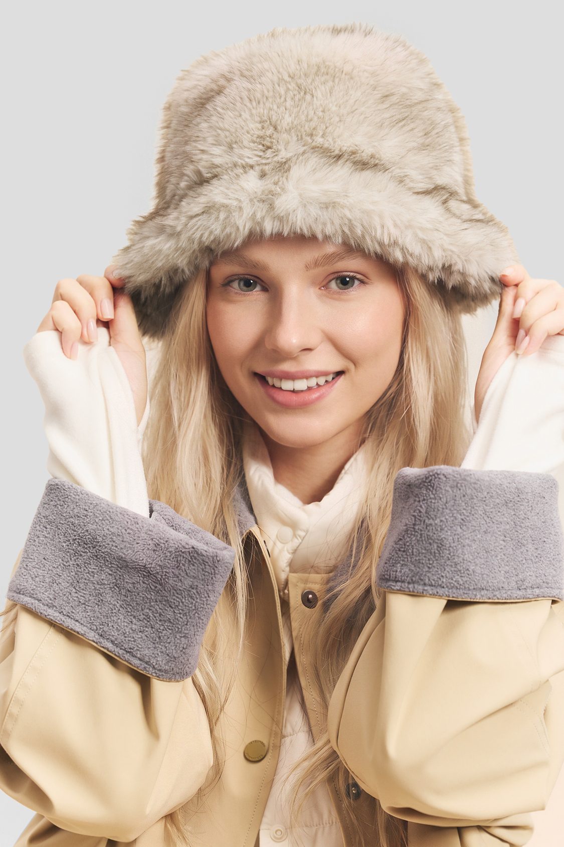Thermischer Bucket-Hat aus Fleece mit unterschiedlicher Florhöhe PM047