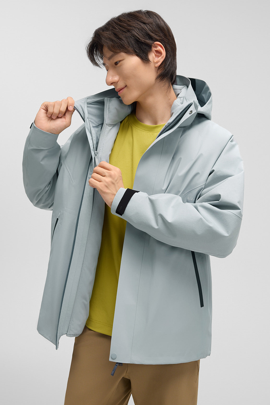 beneunder trailguard – men’s stretch insulated shell jacket (removable hood, warm liner) #color_gray