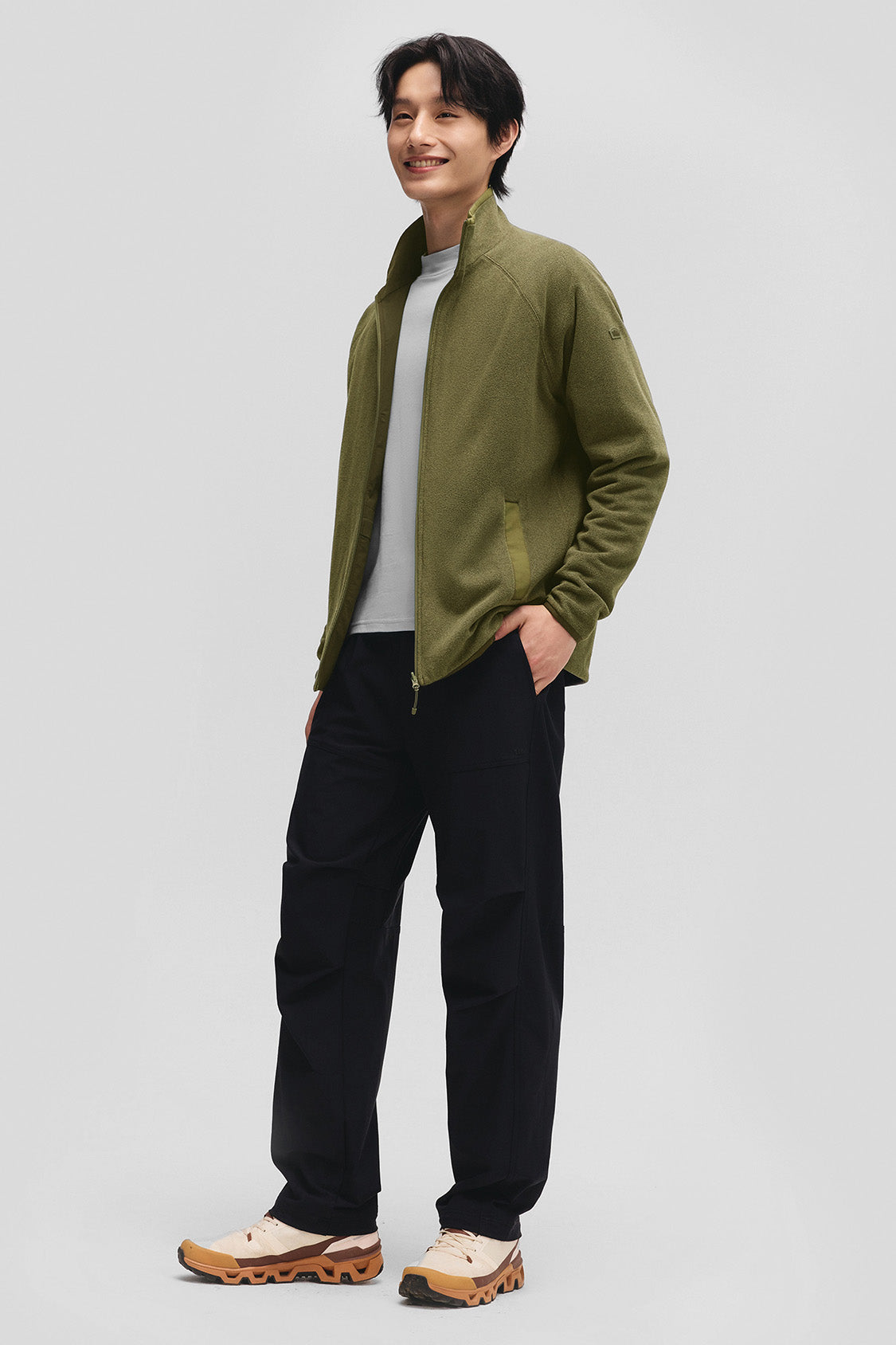 beneunder flipheat mens light warmth reversible fleece jacket #color_olive