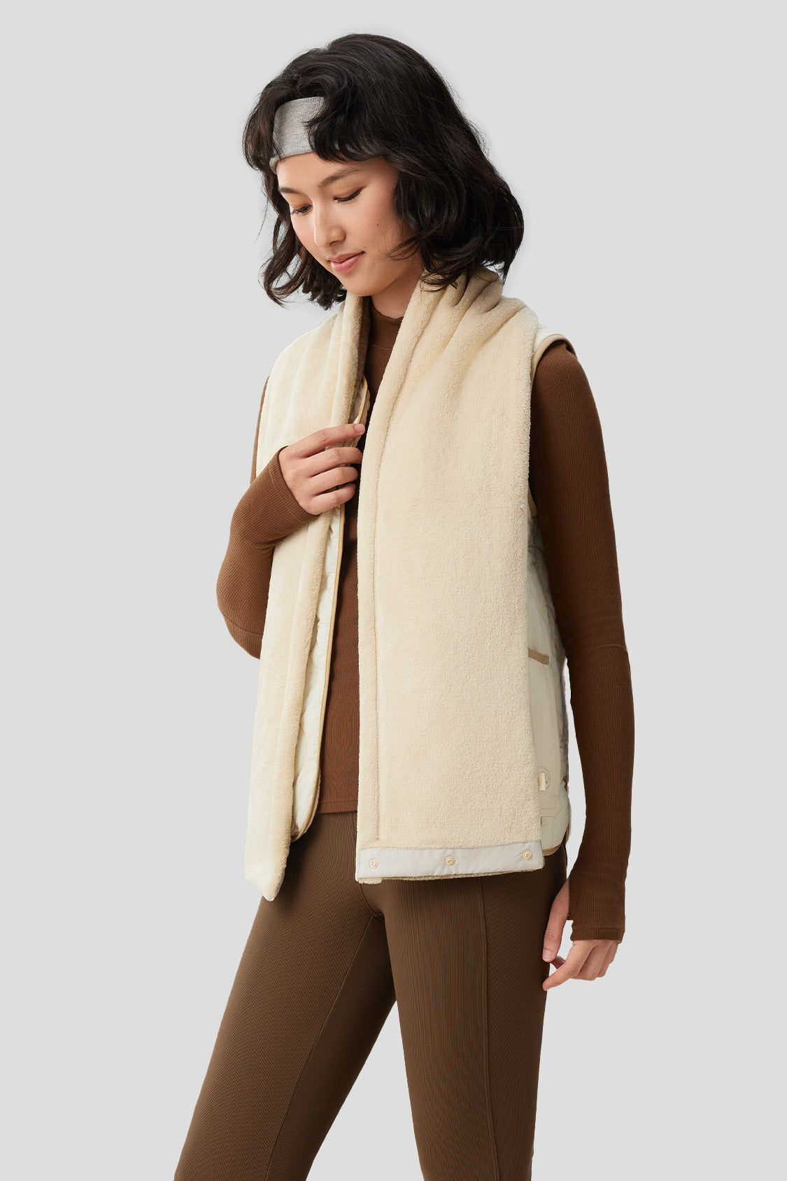 beneunder plush double-sided warm scarf #color_autumn wheat - pinecone brown
