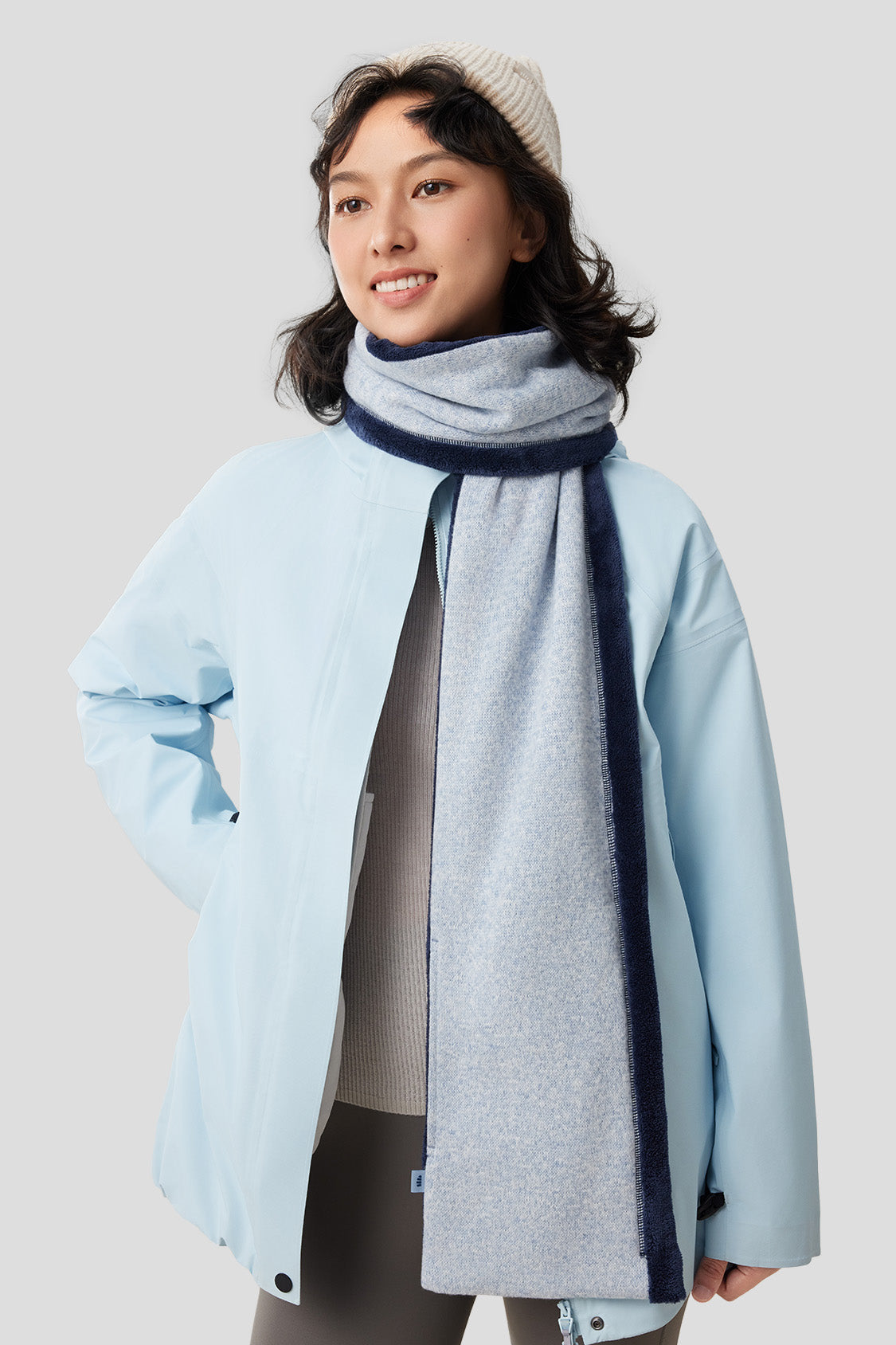 beneunder plush double-sided warm scarf #color_misty blue - whale blue