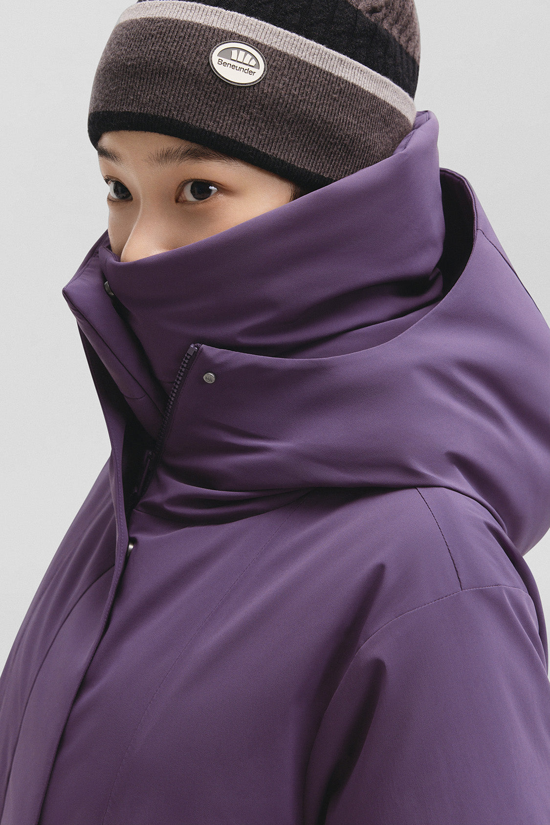 beneunder frostshield – women’s full-protection boxy down jacket (extra warm, long sleeve) #color_purple