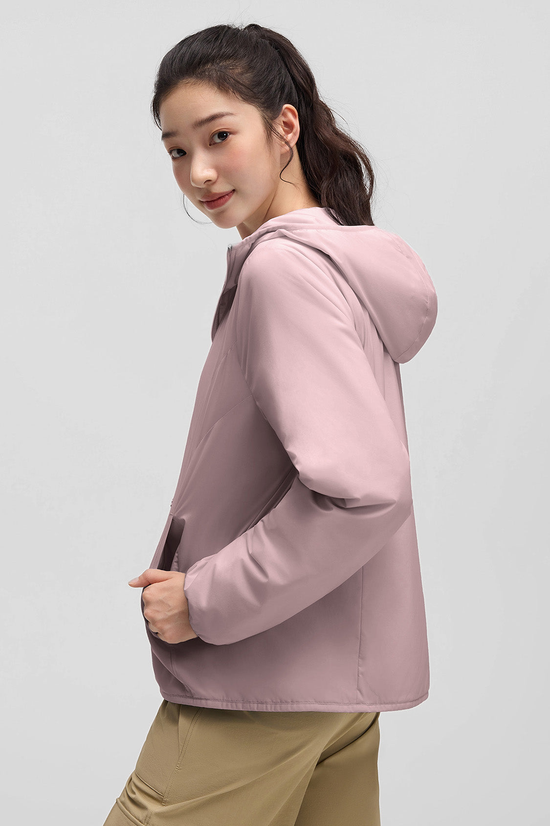 beneunder hoodtrail womens medium warmth hooded fleece jacket #color_taupe