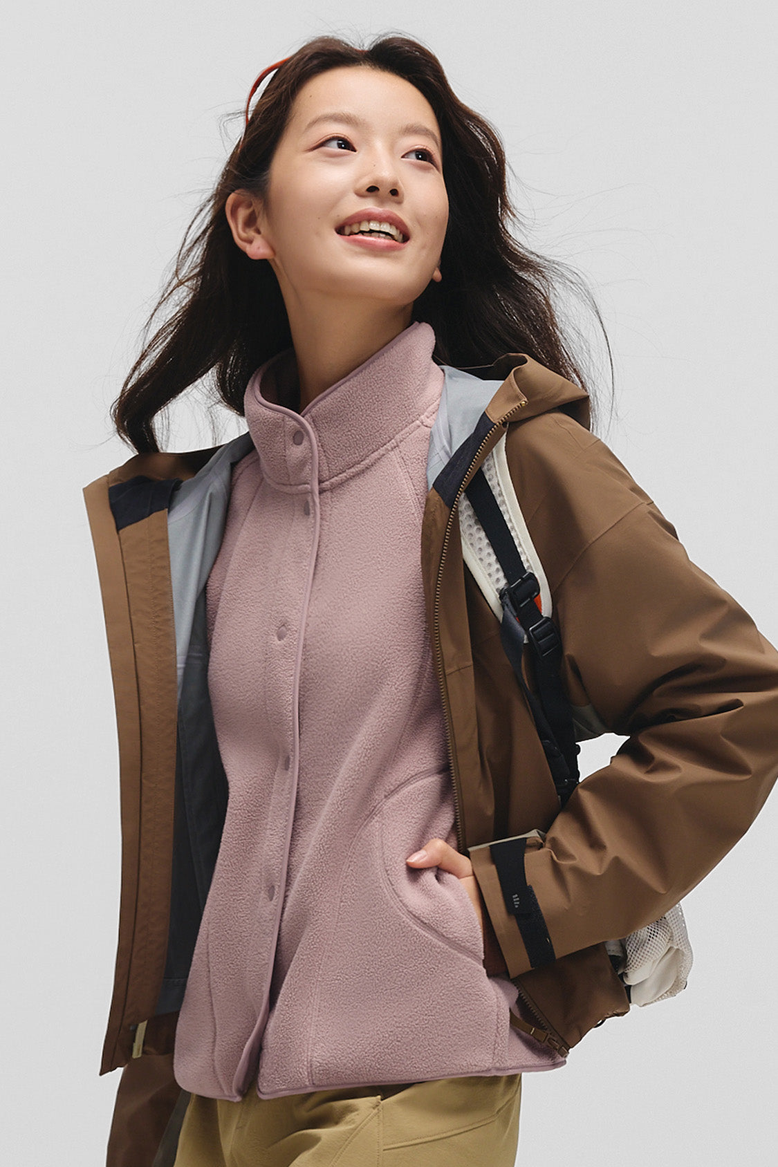 beneunder corefit womens light warmth regular fit fleece jacket#color_taupe