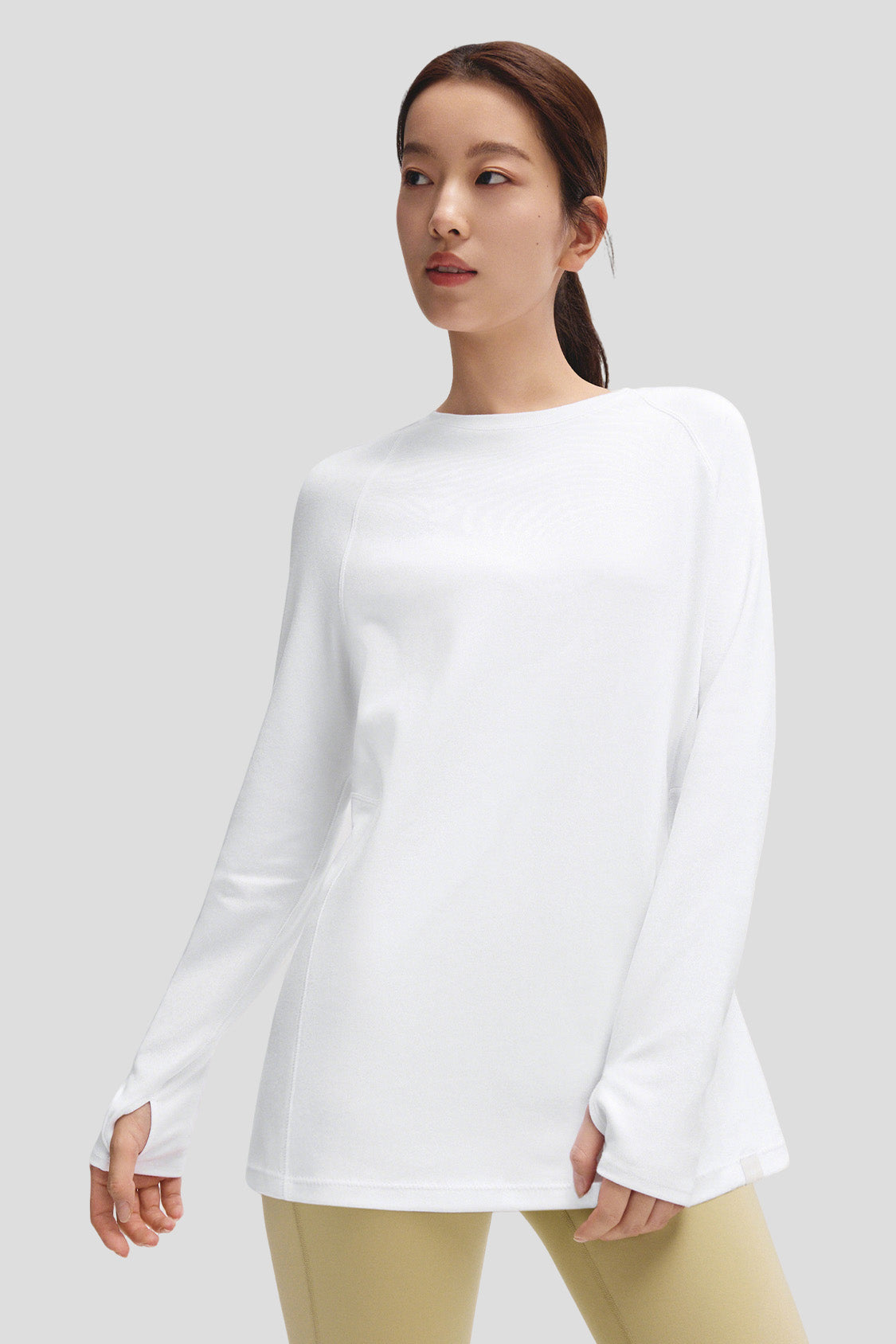 beneunder gopod womens memory cotton stretch long sleeve tee#color_white