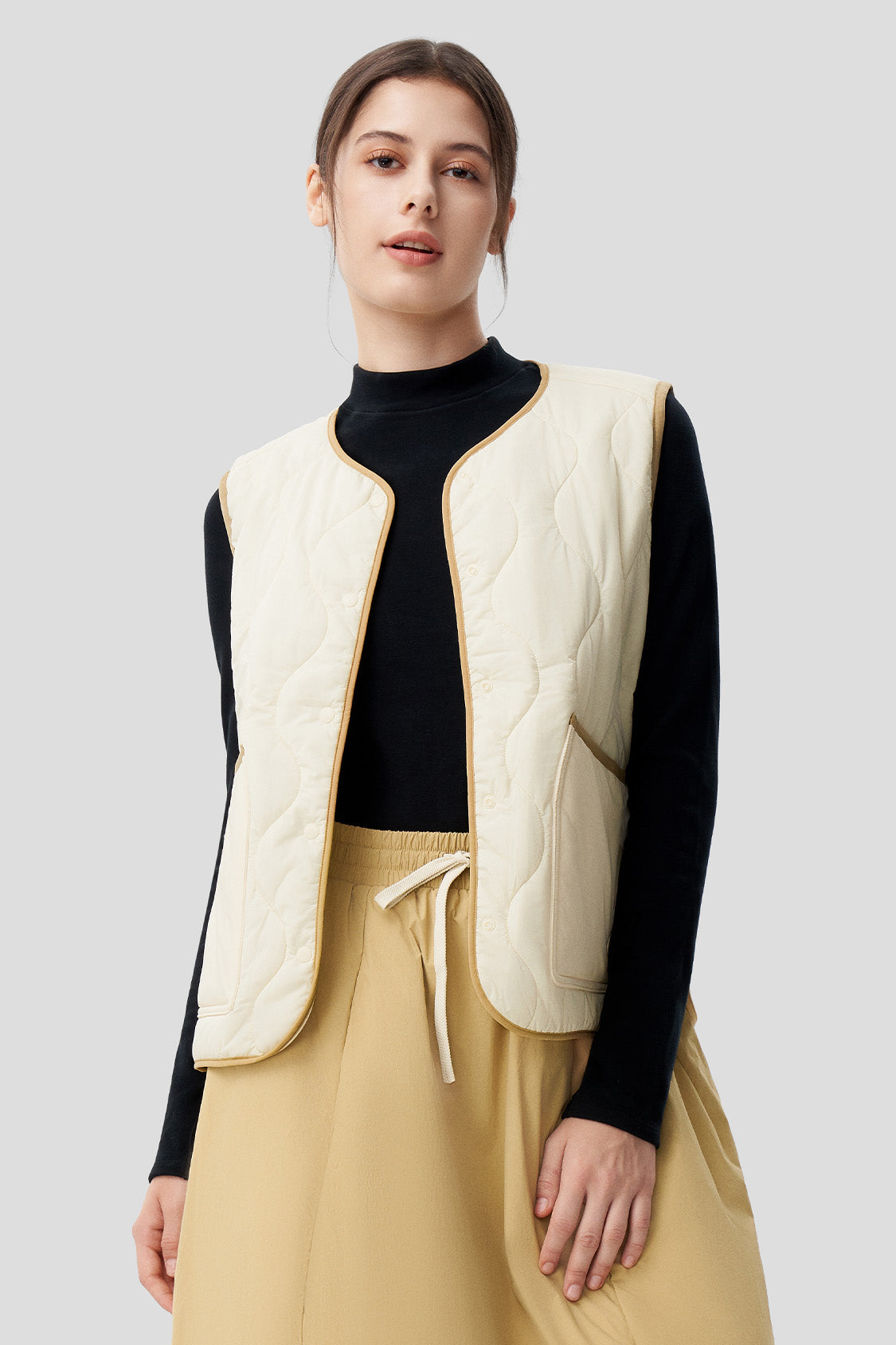 beneunder women's lightweight insulated quilted vest #color_beige