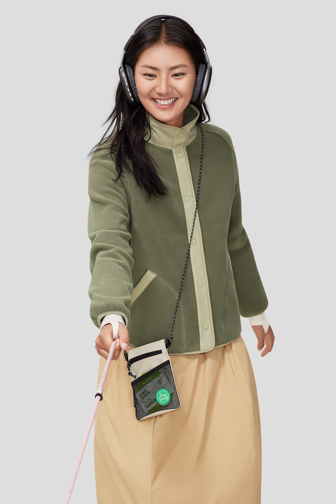beneunder women's lightweight micro fleece jacket #color_deep bamboo green