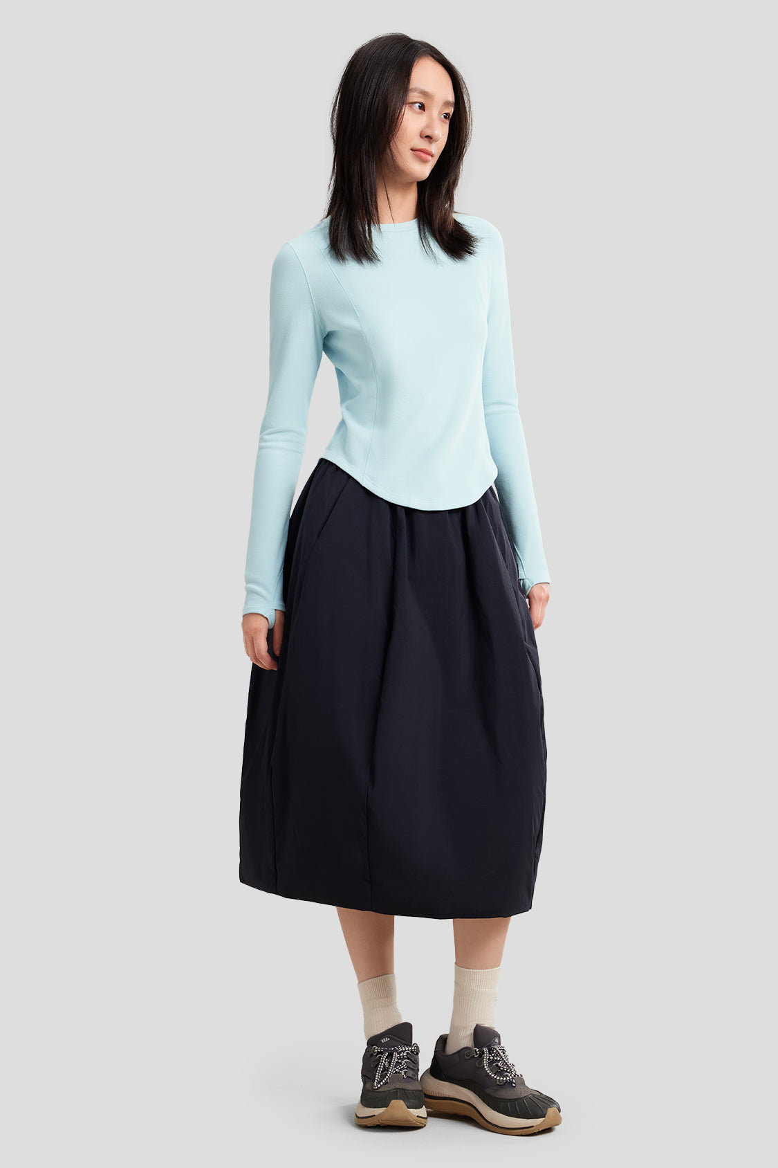 women's mid-warm short fleece base layer #color_sky blue