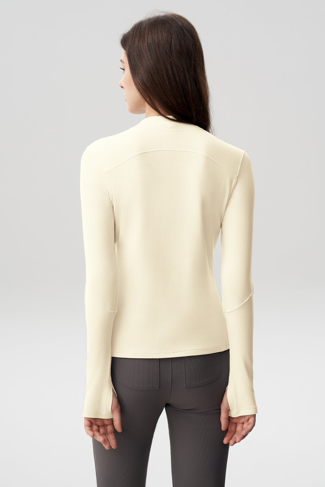 women's semi-turtleneck skin-fit base layer shirt #color_beige