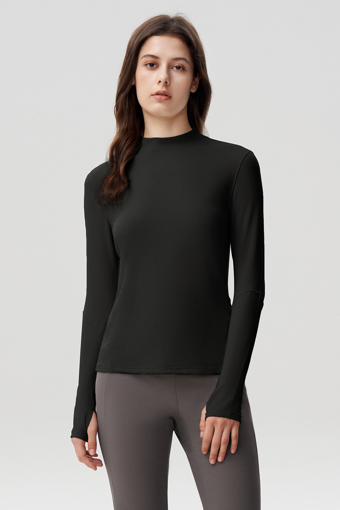 women's semi-turtleneck skin-fit base layer shirt #color_black