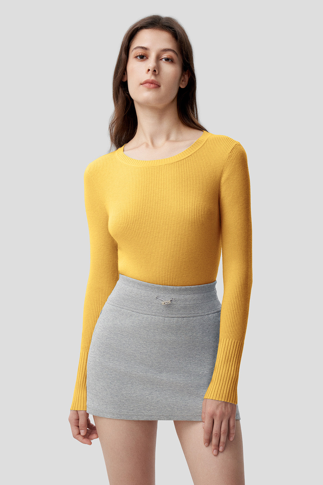 women's short-length tech wool long-sleeve sweater #color_coconut brown