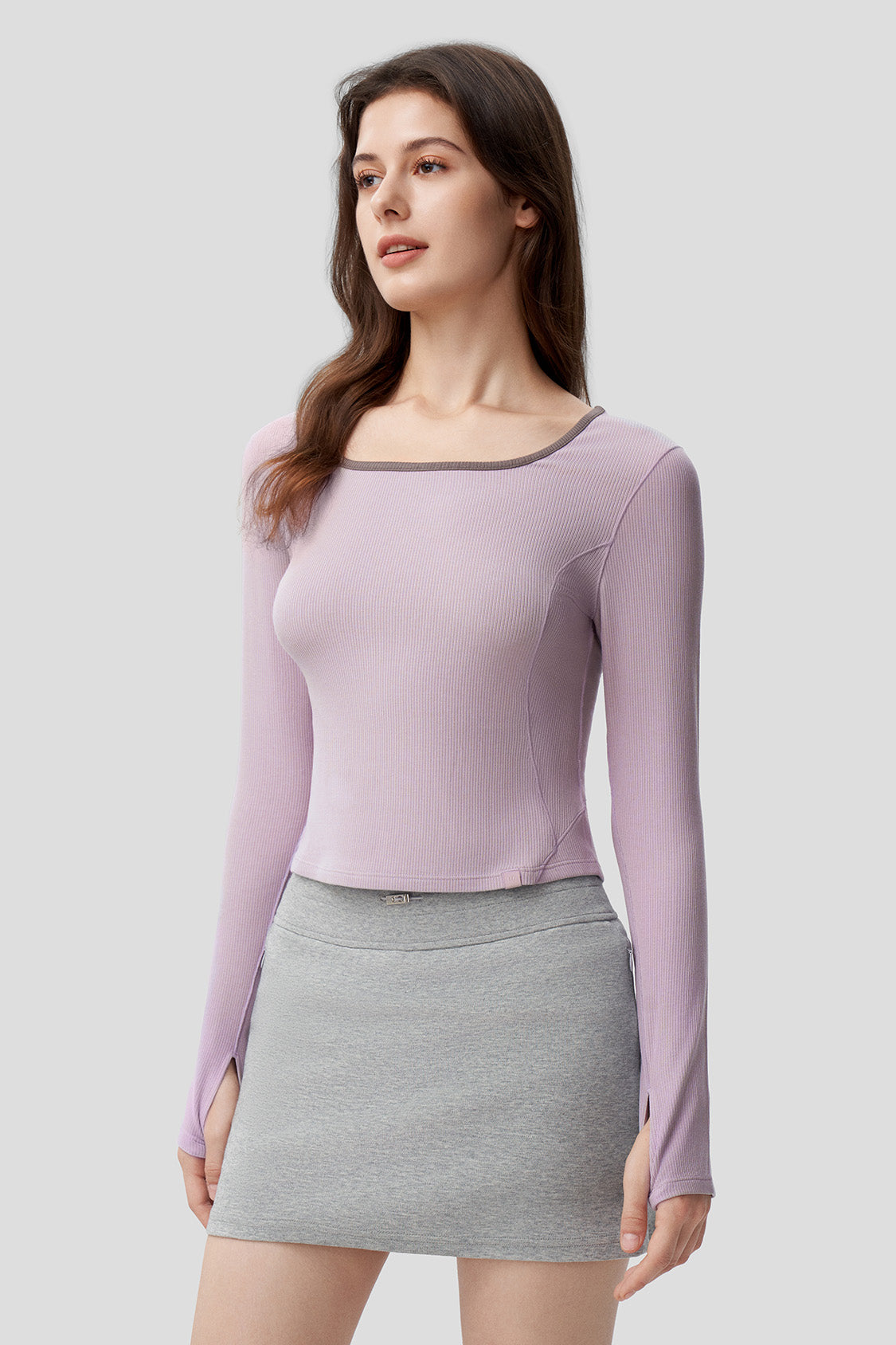 beneunder women's short u-neck skin fit long sleeve shirt #color_lavender purple
