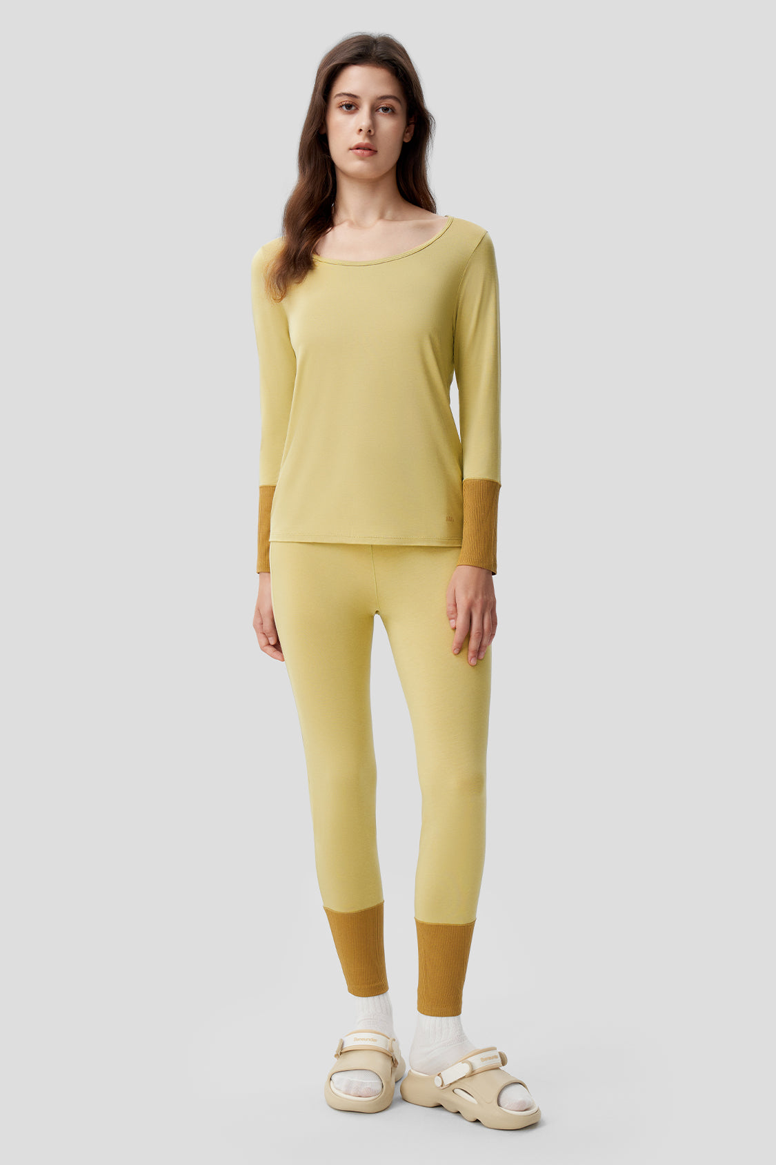 women's skin-sensitive low-key warm underwear set #color_hazy yellow