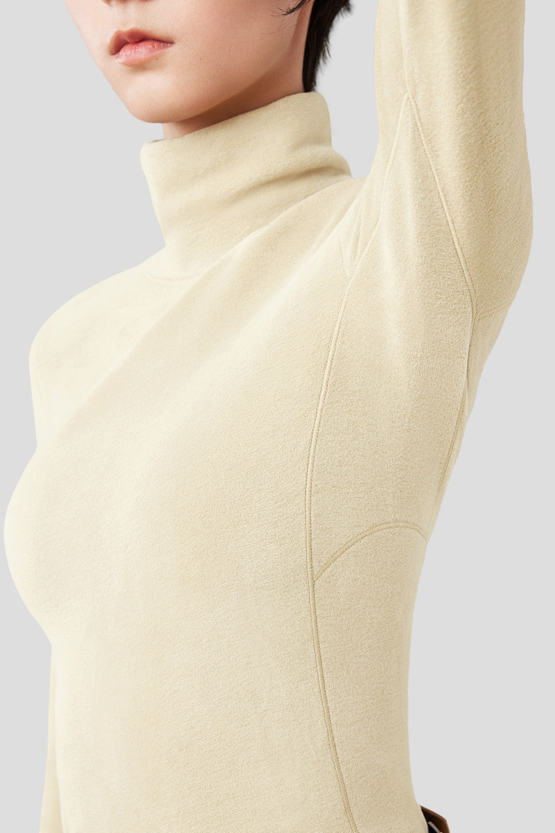 women's warm high neck fleece base layer #color_beige