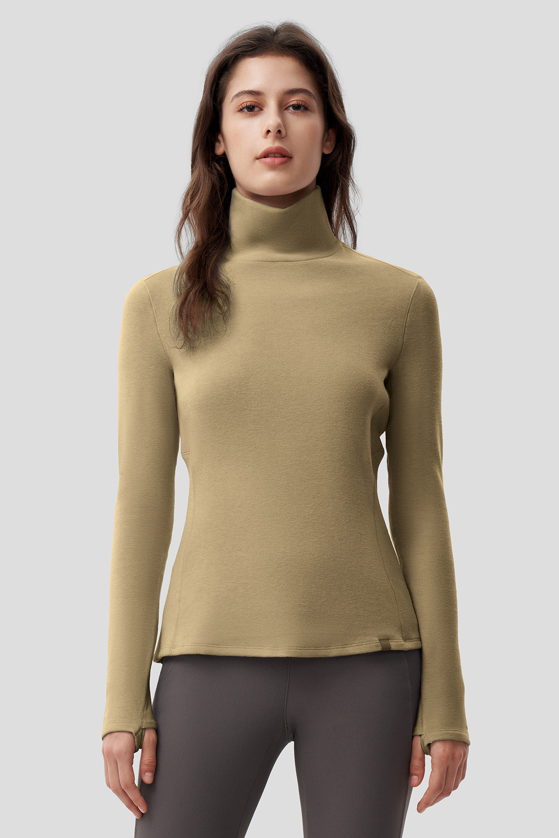 women's warm high neck fleece base layer #color_truffle brown