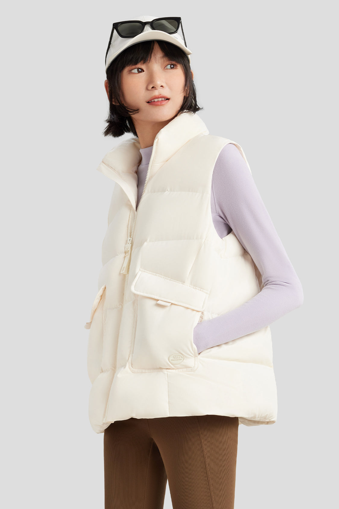women's water-resistant down vest #color_beige