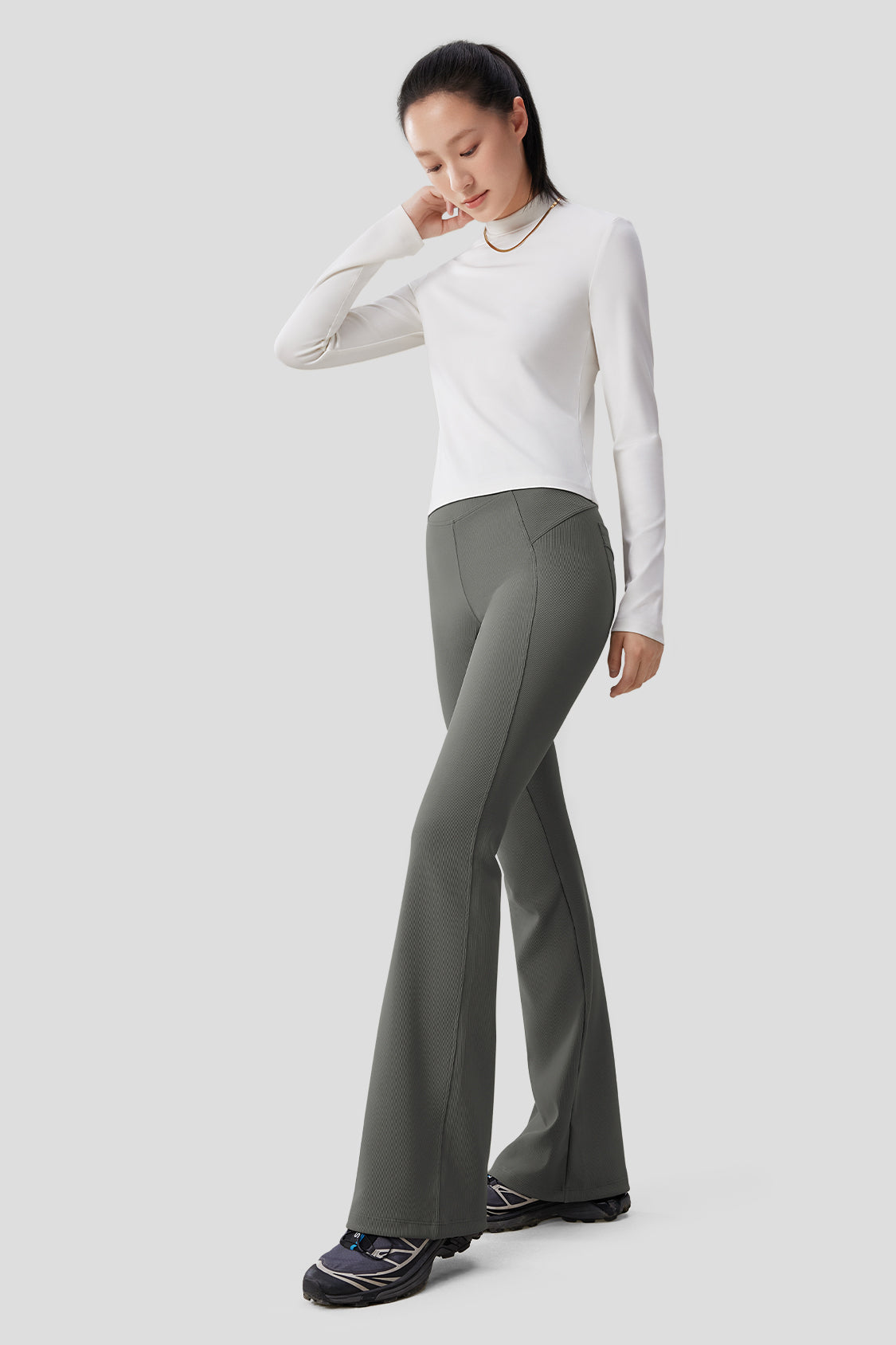 beneunder women's high elastic flared pants all season #color_graphite gray